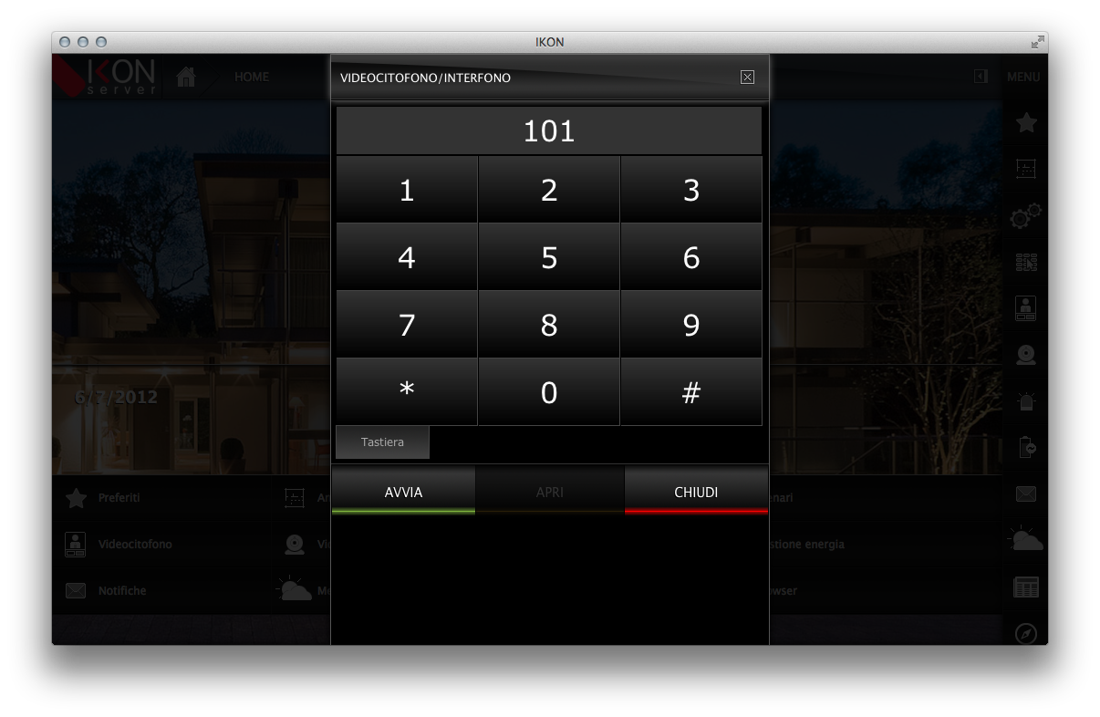 Popup di chiamata INTERFONO di IKON SERVER
