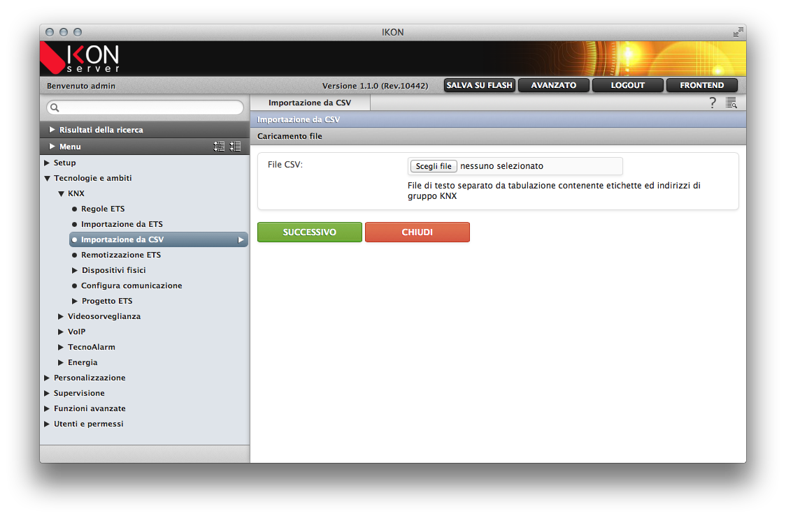 Importazione indirizzi KNX da file CSV