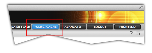 Pulsante cancellazione cache in amministrazione